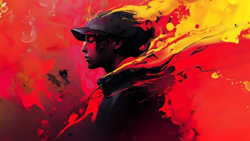 Flame-swept runner emerges from molten tides of color.