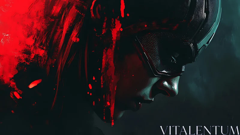 Blood-red echoes fall across a brooding masked warrior