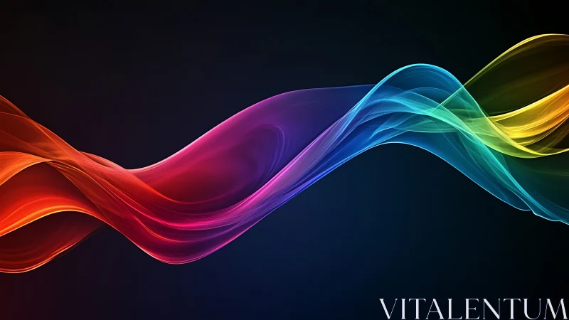 Flowing neon spectrum wave glows on deep twilight black