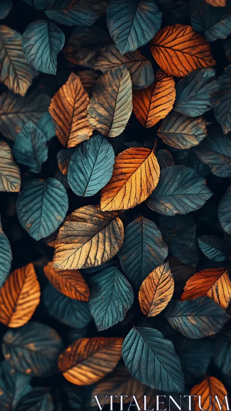 Overlapping teal and orange leaves with uniform surface detail.