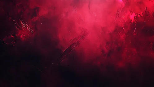 High contrast crimson abstract cloudfield with textured brushwork