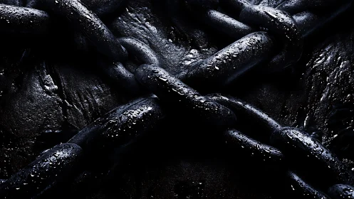 Midnight steel chains glisten and knot into shadowed tension