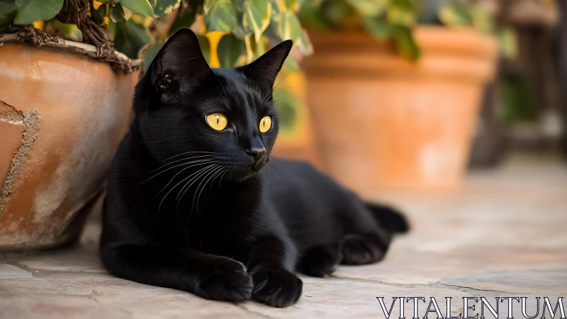 Midnight Phantom Prowls Sunlit Courtyard Garden.