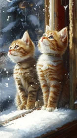 Two Ginger Kittens Gaze Wistfully at Winter's Snowy Mystery.