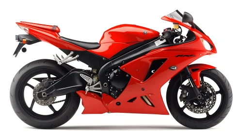 Red sport motorcycle side profile with aerodynamic fairings.