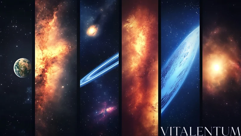 Vibrant sci fi space panels reveal planets, nebulae and light