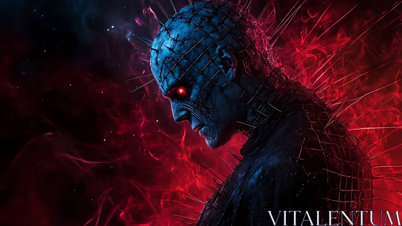 Demonic pin-covered figure glows against swirling red void