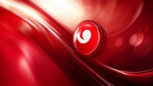 Crimson energy sphere riding luminous liquid ribbons of light.