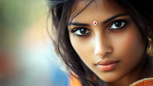 Close-up digital portrait of young woman with bindi.