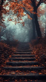 Autumn Steps Through Mist Forest Path