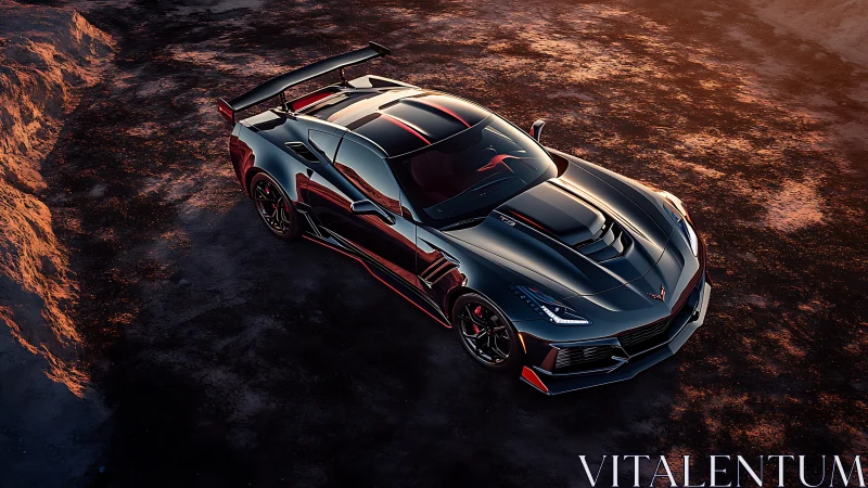 Photorealistic supercar render with sunset performance lighting.