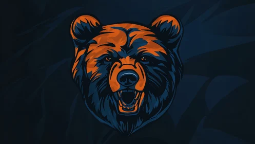 Vector bear head emblem in bold duotone illustration style.