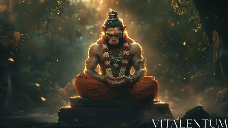 Forest deity of devotion glows softly in meditative stillness