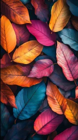 Overlapping leaves form a dense, multicolored surface field