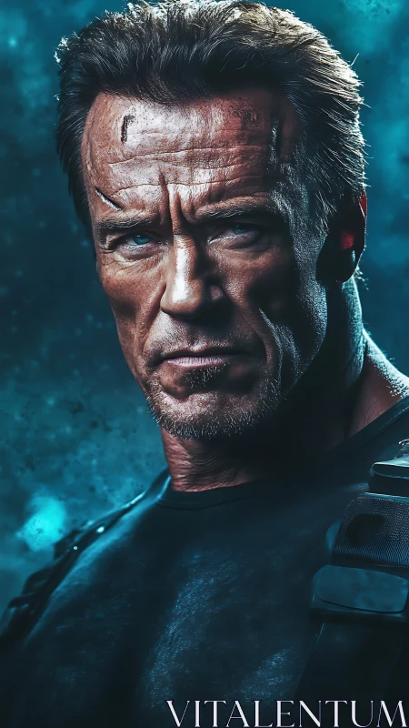 Photorealistic cyber-grit portrait with tactical framing.