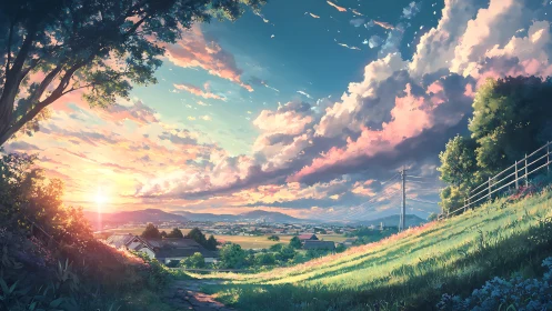 Sunlit country hillside welcomes a quiet, glowing evening