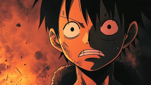 Flames carve shock across a pirate’s battle-hardened face