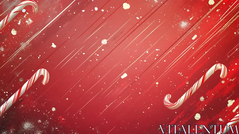 Red holiday background shows falling striped candy canes