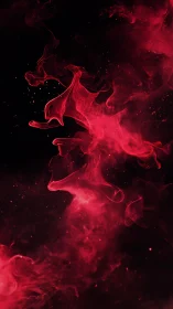 Spectral red nebula plumes in high-contrast particulate field.