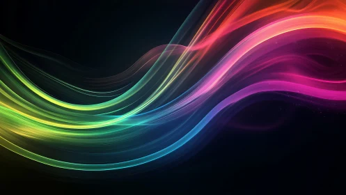 Multicolor curved light trails on dark abstract background.