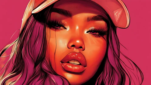 Digital close-up portrait shows stylized face in pink tones