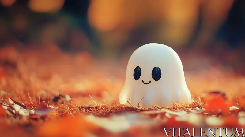Gentle ghosty friend smiles softly in a warm autumn glow