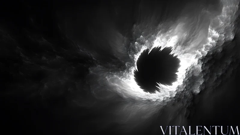 Monochrome vortex engulfs luminous cloud ring in void
