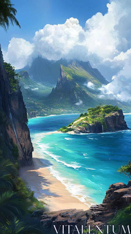 Tropical Coastal Paradise. Volcanic Cliffs Meet Turquoise Waters.