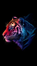Neon gradient tiger head rendered in high-contrast digital art