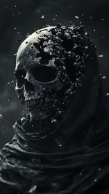 Shattered obsidian reaper skull wrapped in storm-dark shroud.