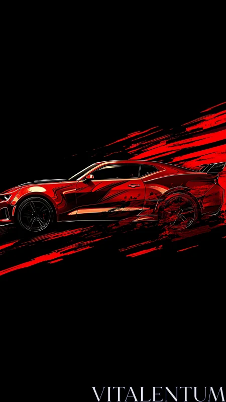Red performance coupe streaked with dynamic motion trails.