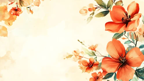 Watercolor Floral Arrangement with Red and Orange Flowers.