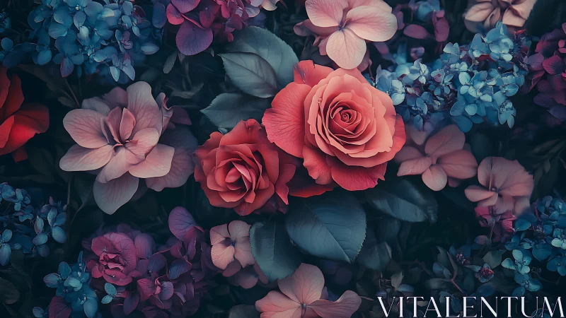 Coral Roses Dance Through Midnight Garden Blooms