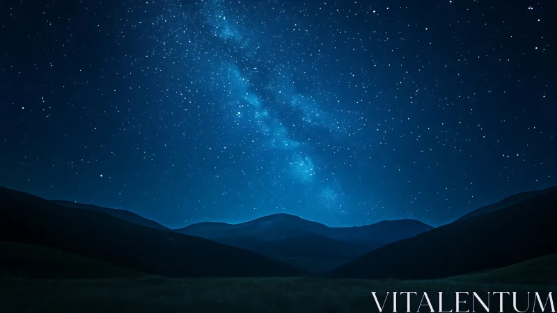 Midnight valley cradling a glittering river of starlight.