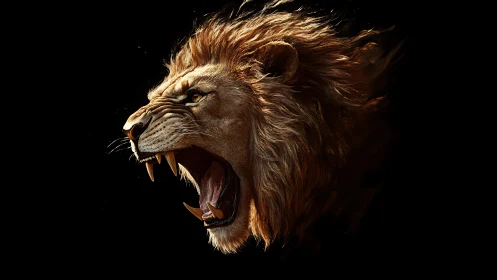 Roaring dusk king caught mid-battle cry in burning light.