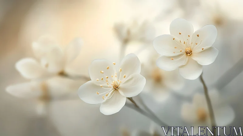 Delicate White Blossoms Glowing in Gentle Sunlight.