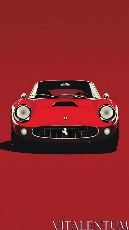Front-view illustration isolates classic red sports car silhouette