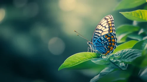 Quiet morning pause with a blue butterfly in soft light.