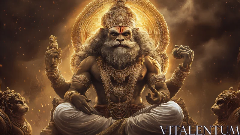 Lion-headed divine warrior in incandescent throne radiance.