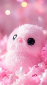 Soft-focus pink plush bird rendered with luminous bokeh lighting
