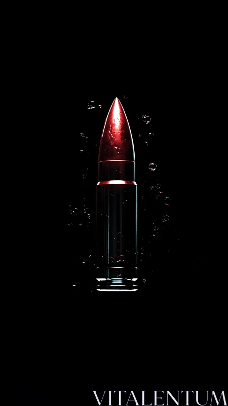 Gleaming red bullet glows like a jewel in deep darkness