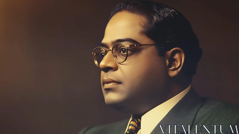 Formal portrait of suited man with glasses in profile view.