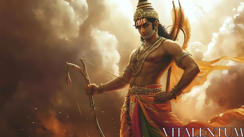 Stormlit archer prince carves a golden path through clouds