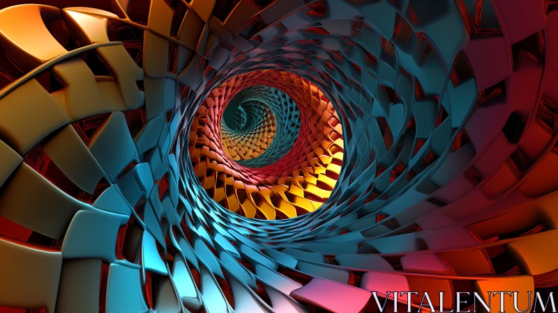 Colorful spiral tunnel of woven light and metal dreams.