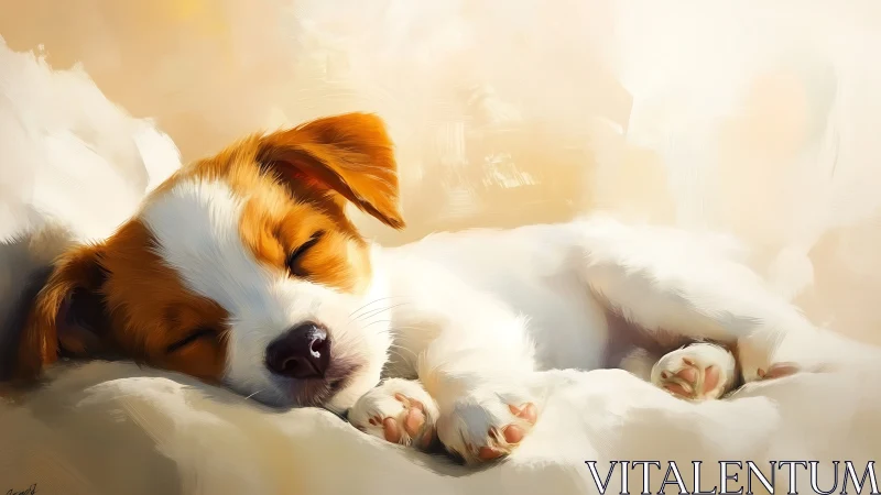 Digital painting captures sleeping puppy in soft diffused light