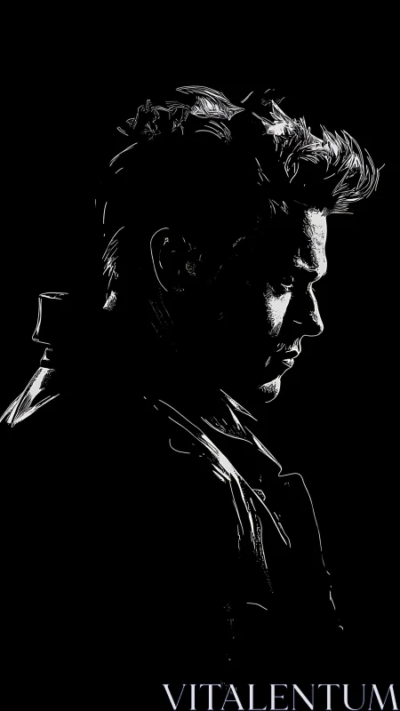 Monochrome side profile of male figure in deep shadow.