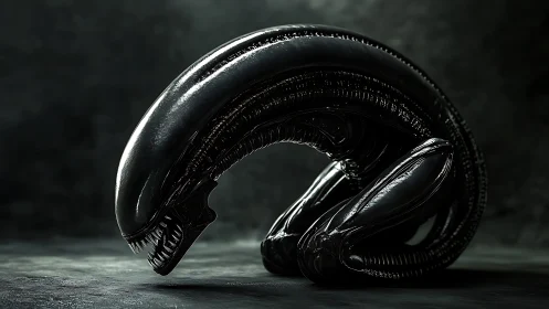 Curled midnight creature resting in an eerie quiet glow.