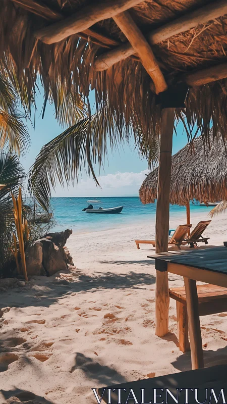 Thatched Tropical Pavilion: Coastal Retreat with Palm Framing.