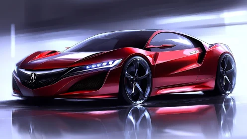 Red Acura sports concept car rendered in glossy studio light
