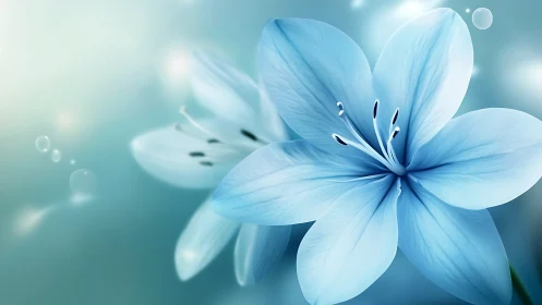 Delicate Blue Flower with Soft Focus Bokeh and Luminous Atmosphere